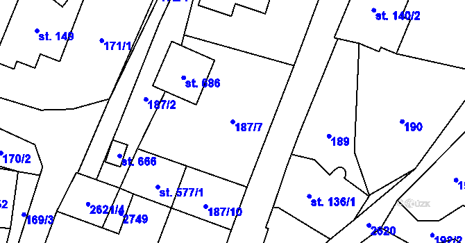 Parcela st. 187/7 v KÚ Dolní Újezd u Litomyšle, Katastrální mapa