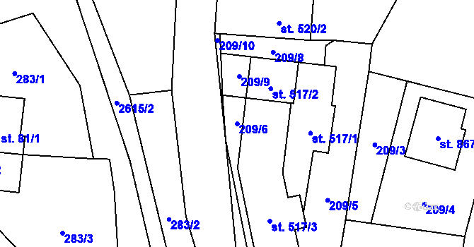 Parcela st. 209/6 v KÚ Dolní Újezd u Litomyšle, Katastrální mapa
