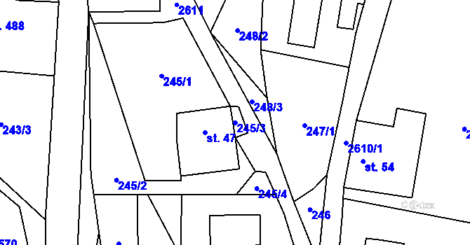 Parcela st. 245/3 v KÚ Dolní Újezd u Litomyšle, Katastrální mapa