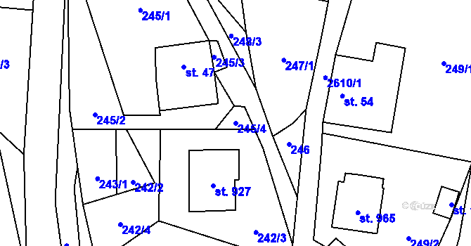 Parcela st. 245/4 v KÚ Dolní Újezd u Litomyšle, Katastrální mapa