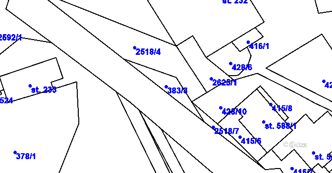 Parcela st. 383/3 v KÚ Dolní Újezd u Litomyšle, Katastrální mapa
