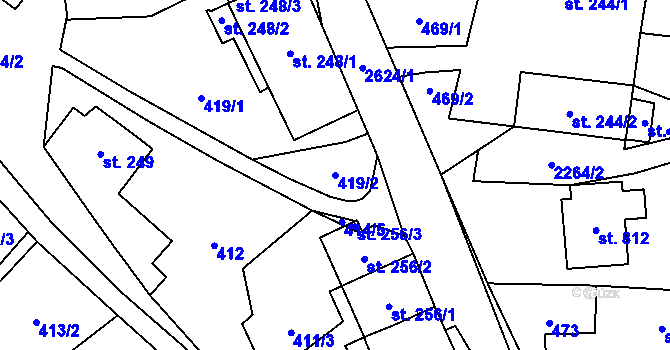 Parcela st. 419/2 v KÚ Dolní Újezd u Litomyšle, Katastrální mapa