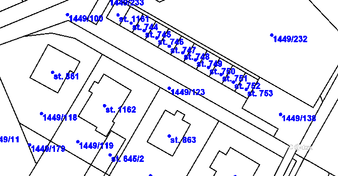 Parcela st. 1449/123 v KÚ Dolní Újezd u Litomyšle, Katastrální mapa