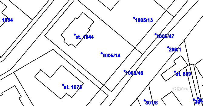 Parcela st. 1005/14 v KÚ Dolní Újezd u Litomyšle, Katastrální mapa