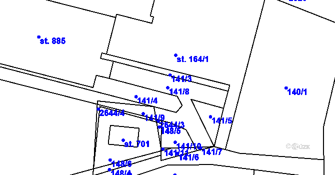Parcela st. 141/8 v KÚ Dolní Újezd u Litomyšle, Katastrální mapa