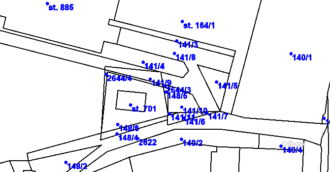Parcela st. 2644/3 v KÚ Dolní Újezd u Litomyšle, Katastrální mapa