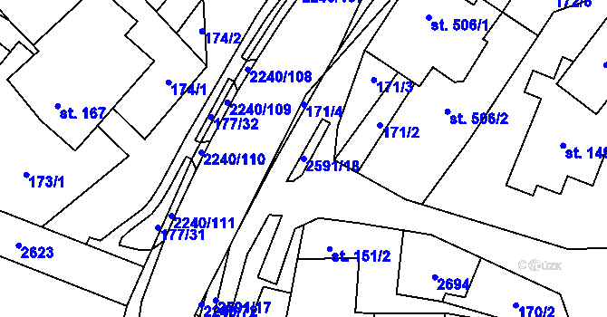 Parcela st. 2591/18 v KÚ Dolní Újezd u Litomyšle, Katastrální mapa