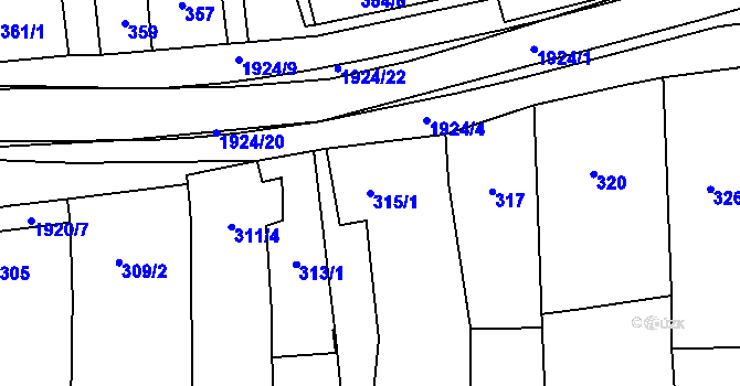 Parcela st. 315/1 v KÚ Dolní Věstonice, Katastrální mapa