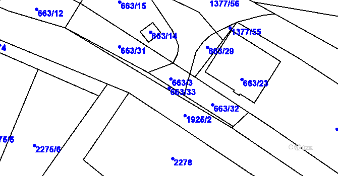 Parcela st. 663/33 v KÚ Dolní Věstonice, Katastrální mapa