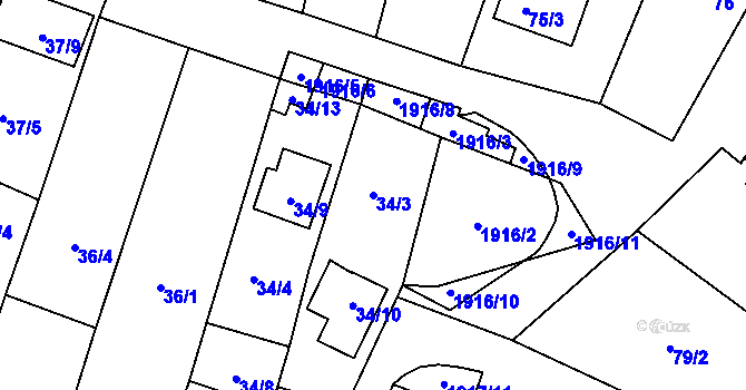 Parcela st. 34/3 v KÚ Dolní Věstonice, Katastrální mapa