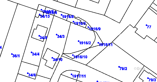 Parcela st. 1916/2 v KÚ Dolní Věstonice, Katastrální mapa