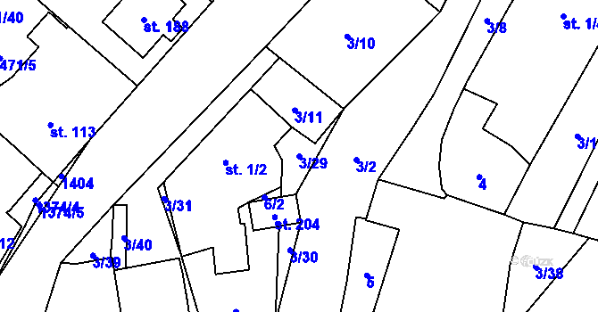 Parcela st. 3/29 v KÚ Dolní Vilémovice, Katastrální mapa