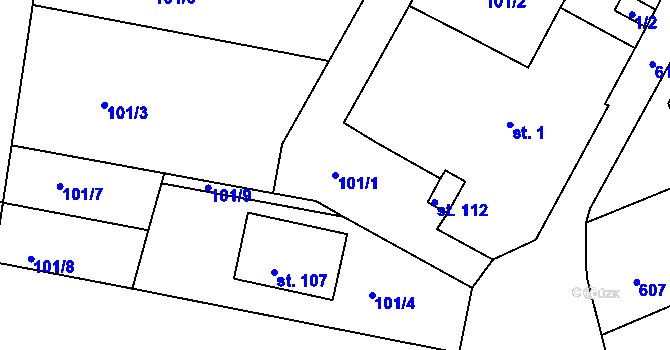 Parcela st. 101/1 v KÚ Dolní Vilímeč, Katastrální mapa