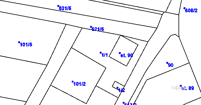Parcela st. 1/1 v KÚ Dolní Vilímeč, Katastrální mapa