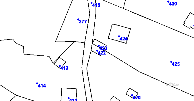 Parcela st. 422 v KÚ Dolní Zálezly, Katastrální mapa