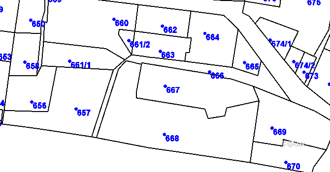 Parcela st. 667 v KÚ Dolní Zálezly, Katastrální mapa