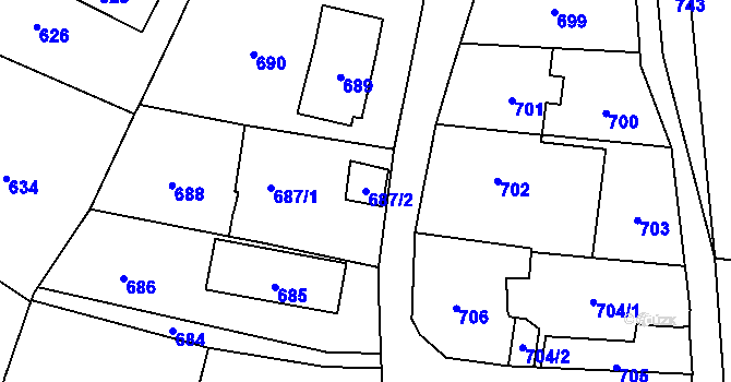 Parcela st. 687/2 v KÚ Dolní Zálezly, Katastrální mapa