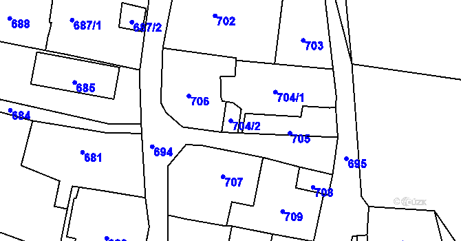 Parcela st. 704/2 v KÚ Dolní Zálezly, Katastrální mapa