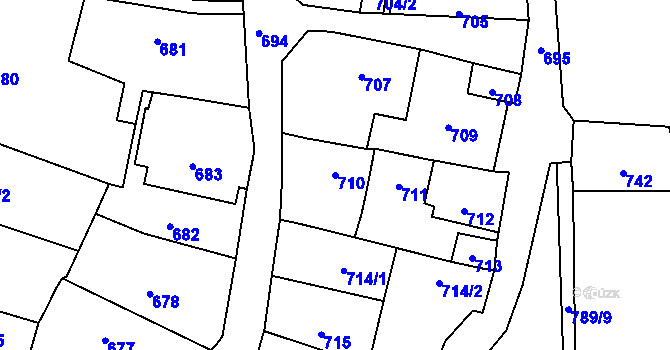 Parcela st. 710 v KÚ Dolní Zálezly, Katastrální mapa