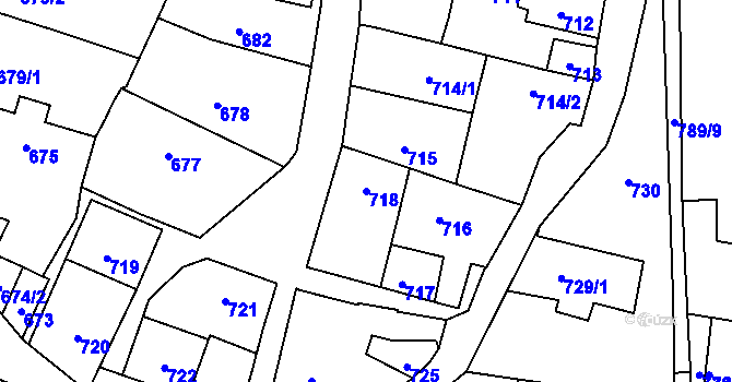 Parcela st. 718 v KÚ Dolní Zálezly, Katastrální mapa