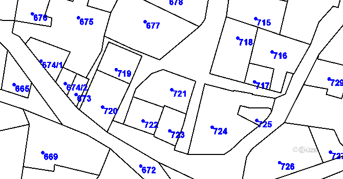 Parcela st. 721 v KÚ Dolní Zálezly, Katastrální mapa