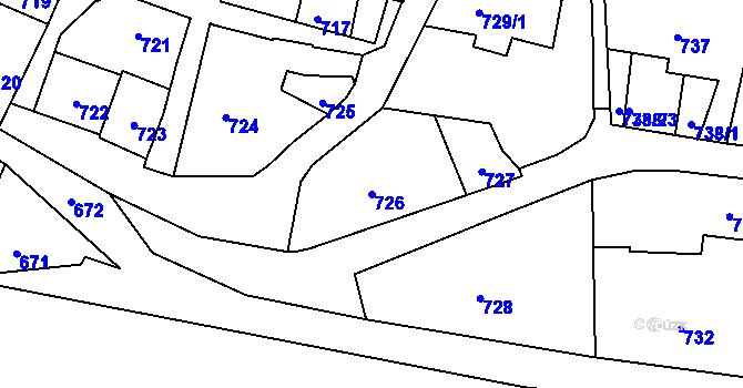 Parcela st. 726 v KÚ Dolní Zálezly, Katastrální mapa