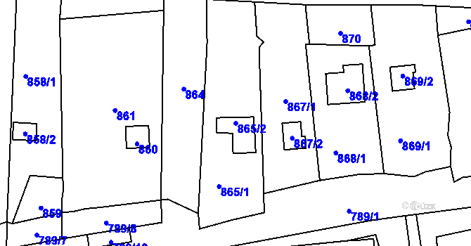 Parcela st. 865/2 v KÚ Dolní Zálezly, Katastrální mapa