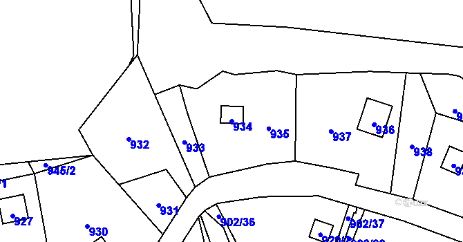 Parcela st. 934 v KÚ Dolní Zálezly, Katastrální mapa