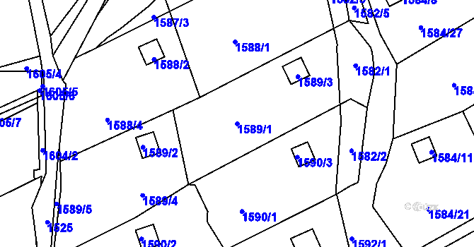 Parcela st. 1589/1 v KÚ Dolní Zálezly, Katastrální mapa