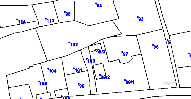 Parcela st. 98/3 v KÚ Dolní Zálezly, Katastrální mapa