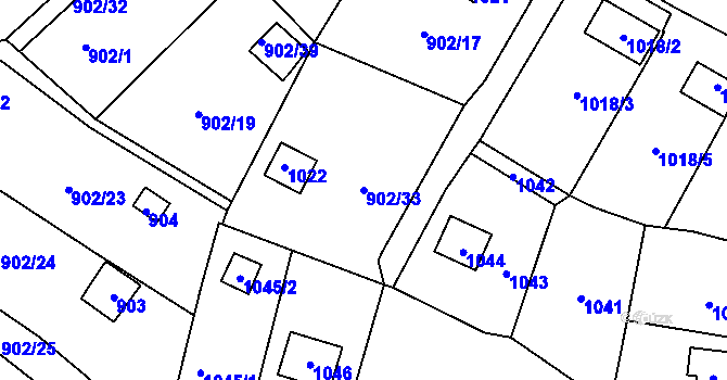 Parcela st. 902/33 v KÚ Dolní Zálezly, Katastrální mapa