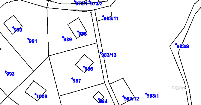 Parcela st. 983/13 v KÚ Dolní Zálezly, Katastrální mapa