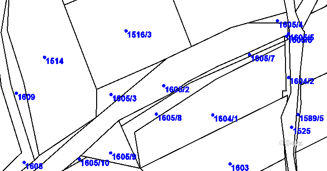 Parcela st. 1605/2 v KÚ Dolní Zálezly, Katastrální mapa