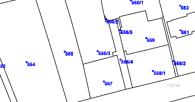 Parcela st. 556/3 v KÚ Dolní Zálezly, Katastrální mapa