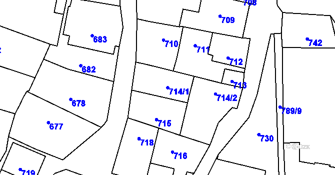 Parcela st. 714/1 v KÚ Dolní Zálezly, Katastrální mapa