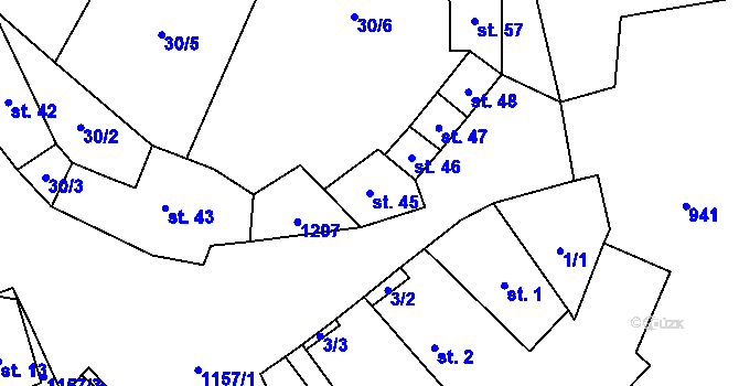 Parcela st. 45 v KÚ Chvalov, Katastrální mapa