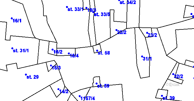 Parcela st. 58 v KÚ Chvalov, Katastrální mapa