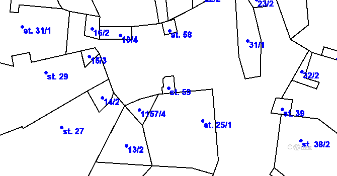 Parcela st. 59 v KÚ Chvalov, Katastrální mapa