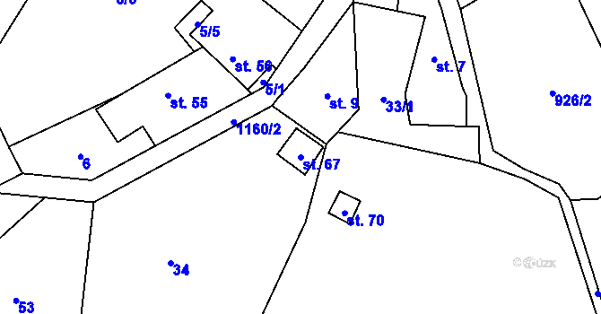 Parcela st. 67 v KÚ Chvalov, Katastrální mapa