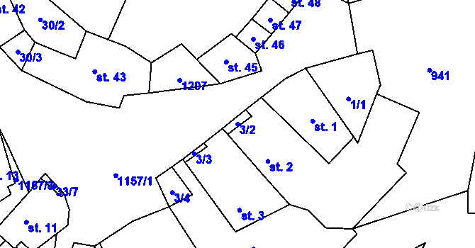 Parcela st. 3/2 v KÚ Chvalov, Katastrální mapa
