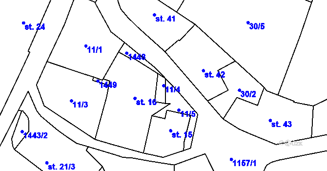 Parcela st. 11/4 v KÚ Chvalov, Katastrální mapa