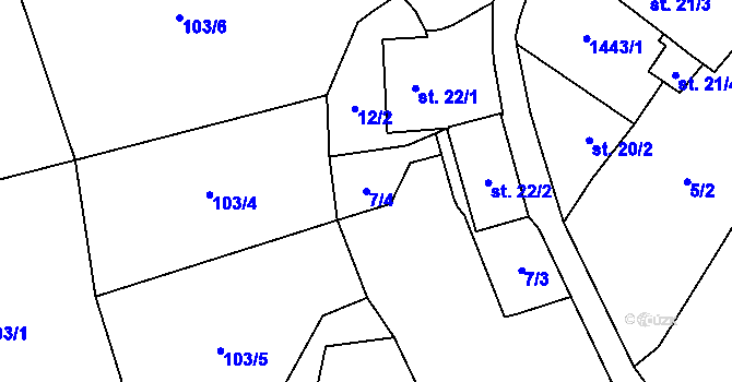 Parcela st. 7/4 v KÚ Chvalov, Katastrální mapa