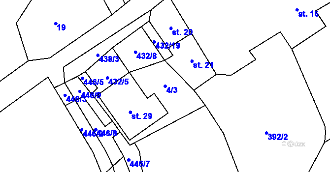 Parcela st. 4/3 v KÚ Brtná u Dolního Žandova, Katastrální mapa