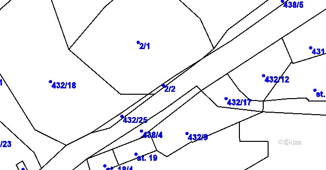 Parcela st. 2/2 v KÚ Brtná u Dolního Žandova, Katastrální mapa