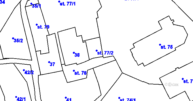 Parcela st. 77/2 v KÚ Dolní Žandov, Katastrální mapa