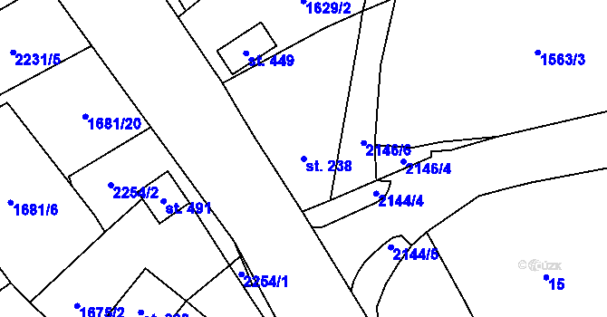 Parcela st. 238 v KÚ Dolní Žandov, Katastrální mapa