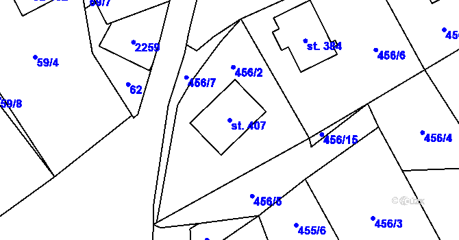 Parcela st. 407 v KÚ Dolní Žandov, Katastrální mapa