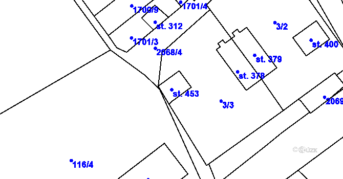 Parcela st. 453 v KÚ Dolní Žandov, Katastrální mapa