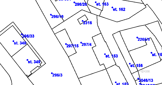 Parcela st. 297/4 v KÚ Dolní Žandov, Katastrální mapa