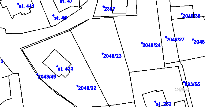 Parcela st. 2048/23 v KÚ Dolní Žandov, Katastrální mapa